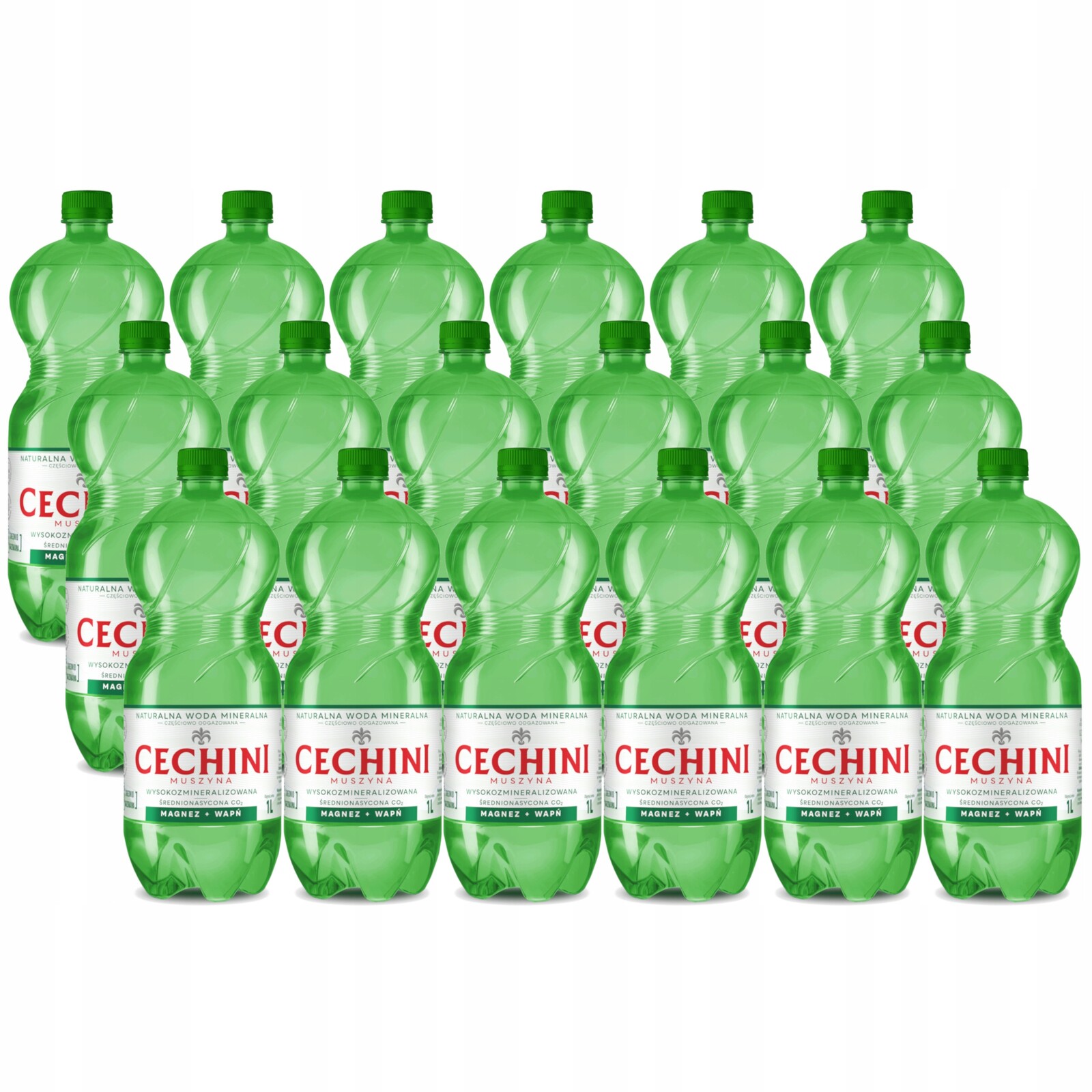 18 x středně nasycená voda Cechini Muszyna vysoce mineralizovaná 1 l