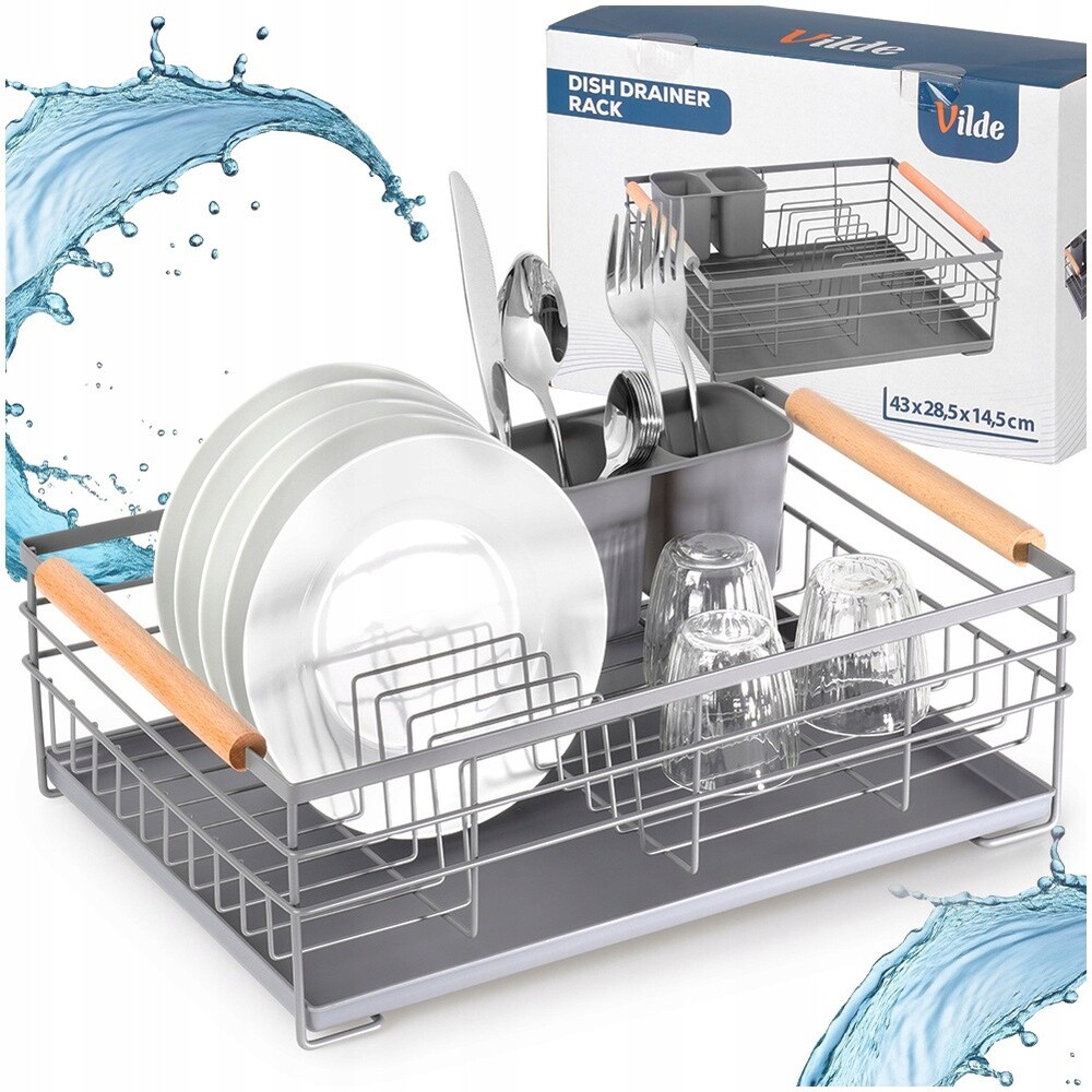 Odkapávač Velký Sušič stojící nádobí talíře příbory šedá kovová XXL