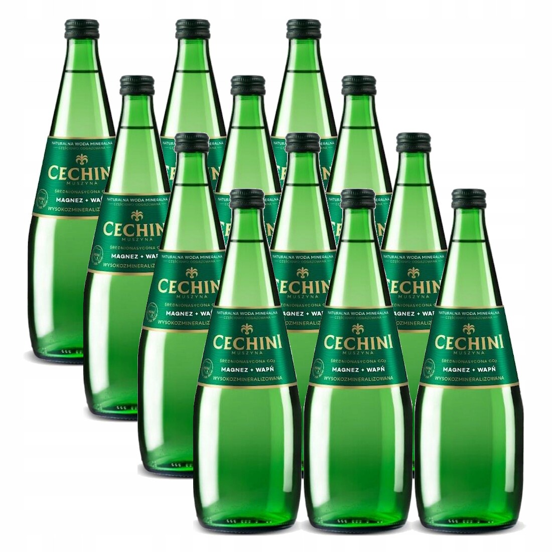 12x Středně nasycená voda Cechini Muszyna vysoce mineralizovaná skleněná 0,