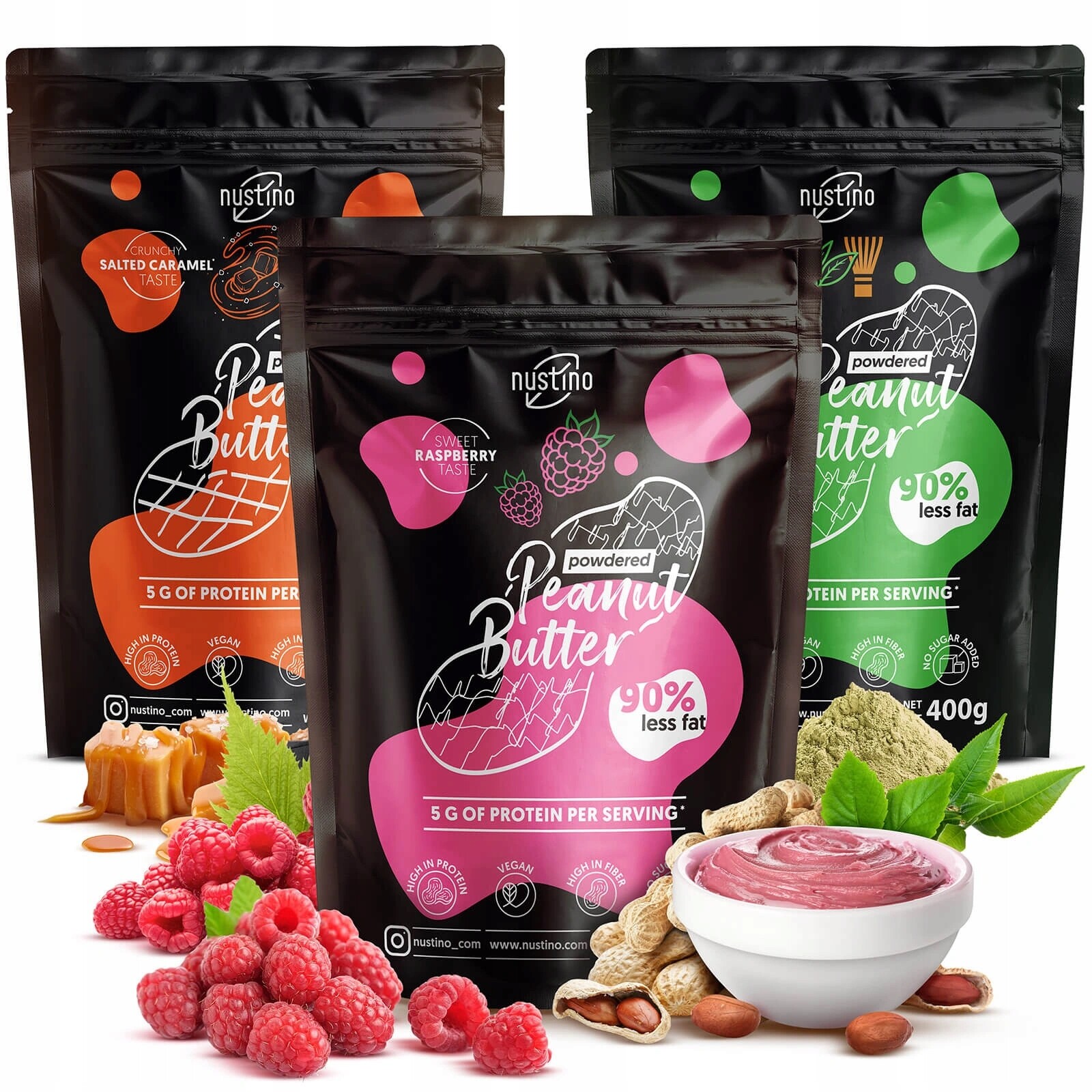 Sada Ořechové máslo Prášek Nustino 3 x 400 g bez přidaného cukru
