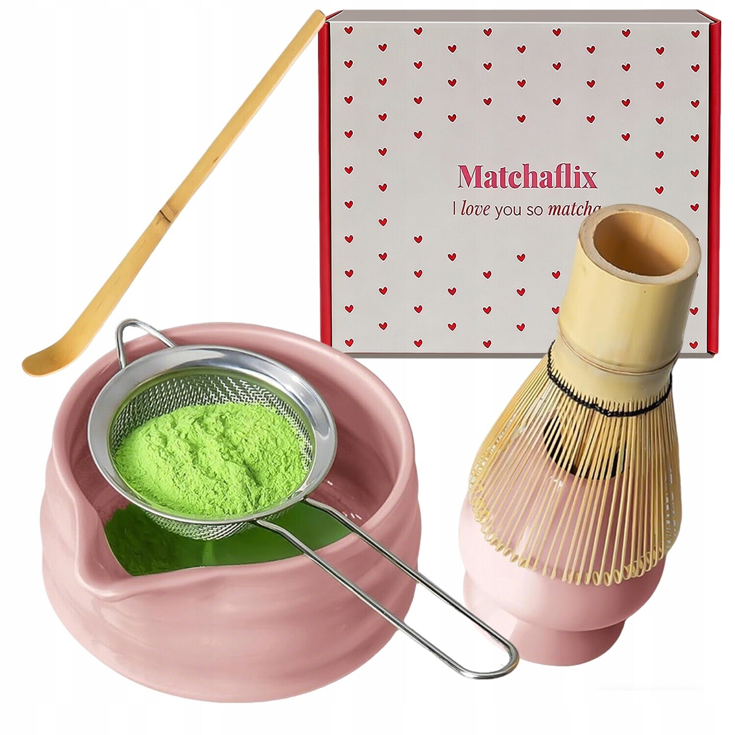 5-DÍLNÁ Sada Na Matchu, Sada Na Přípravu Čaje Matcha Růžová