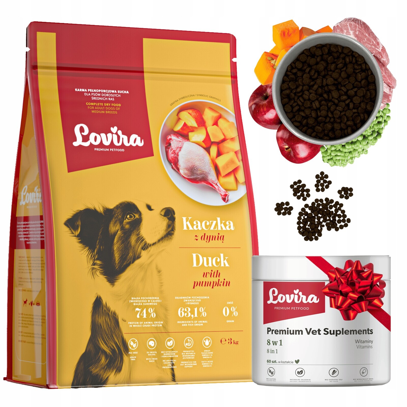 Krmivo Suchá Kachna+bonus Doplňky Pro Psa 8v1 komplex Vitamínů 60 ks