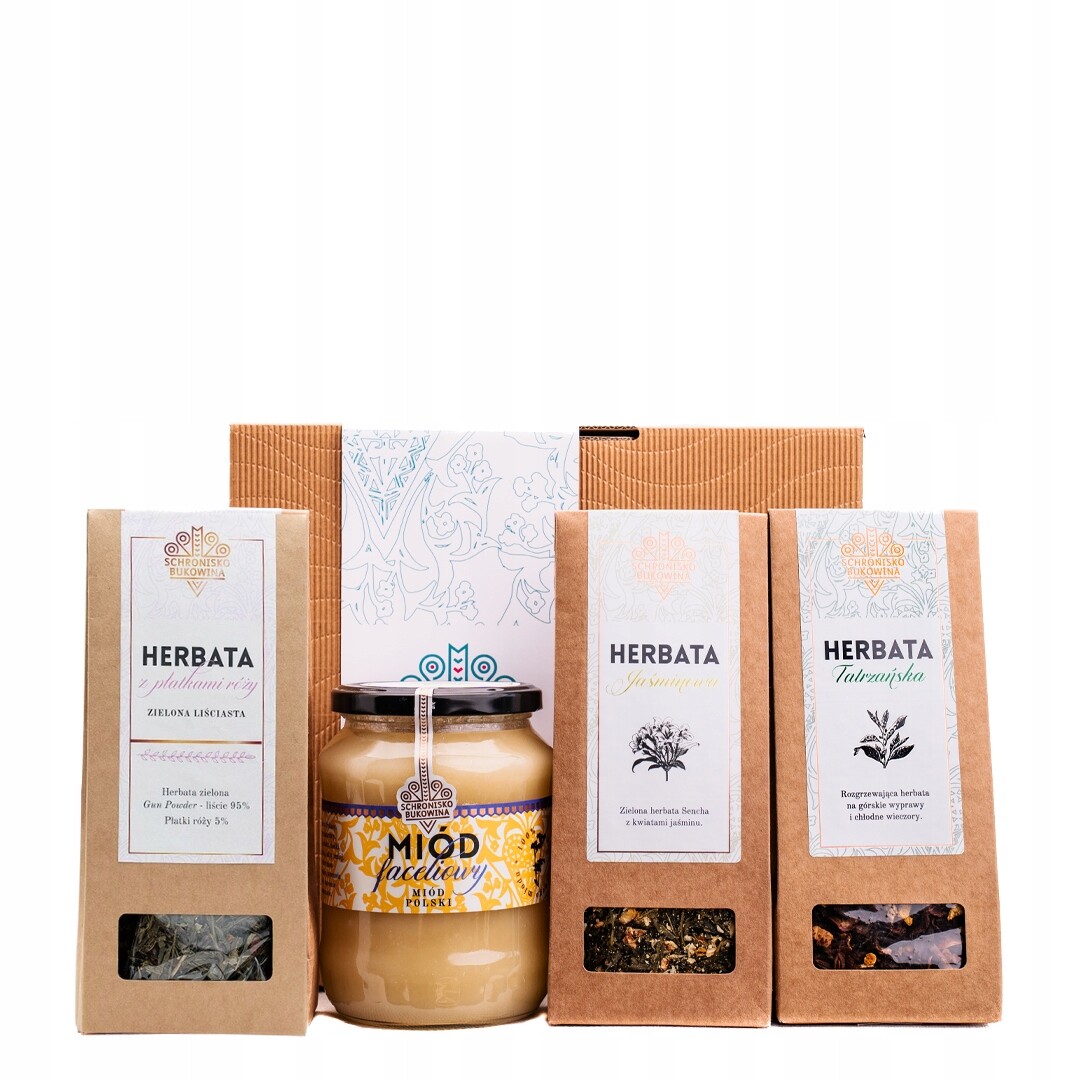 Dárek hotový Schronisko Bukowina faceliový med, 3 x čaj