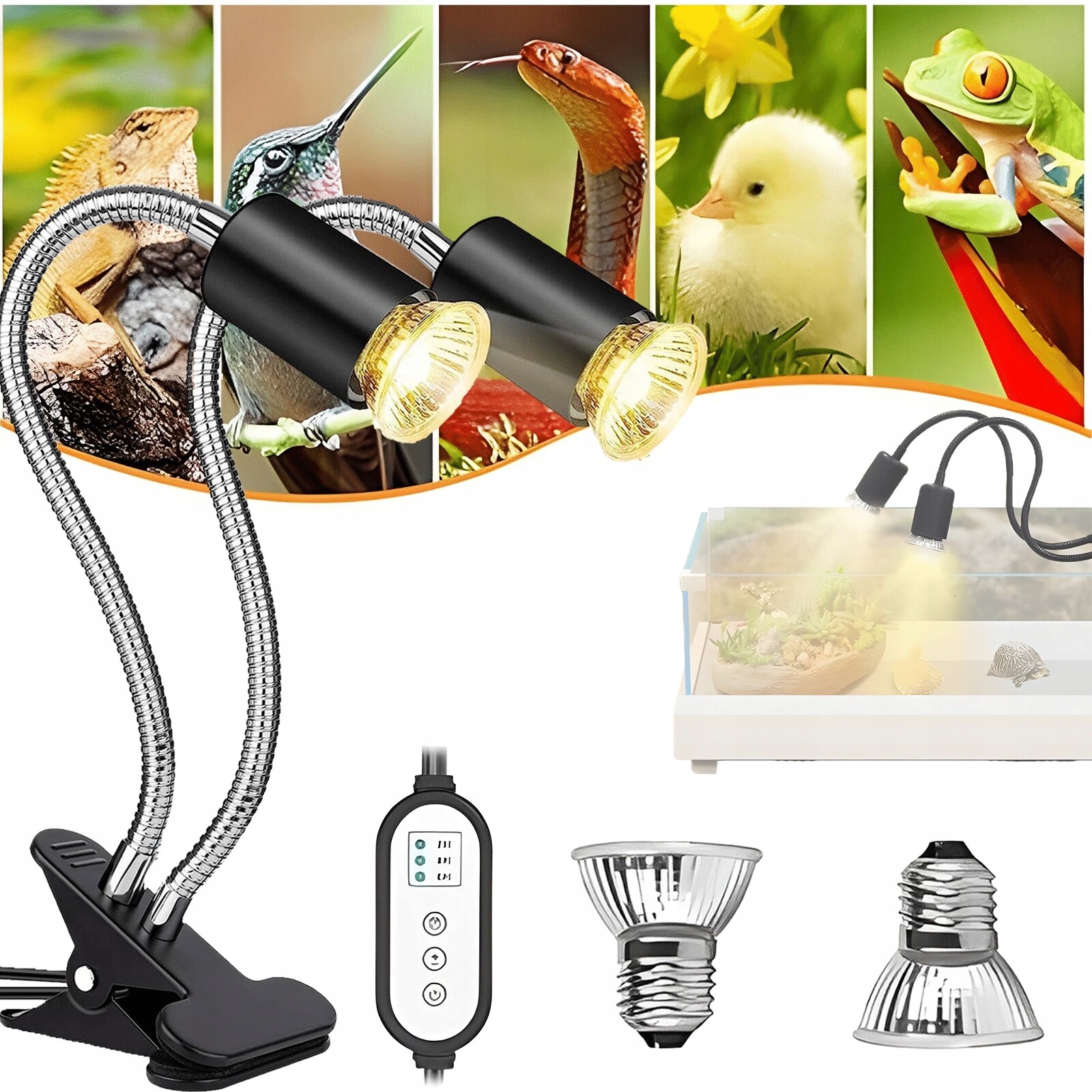 2ks Topná Lampa Pro Plazy, Uva Uvb Topná Lampa E27 Se 2 Žárovkami