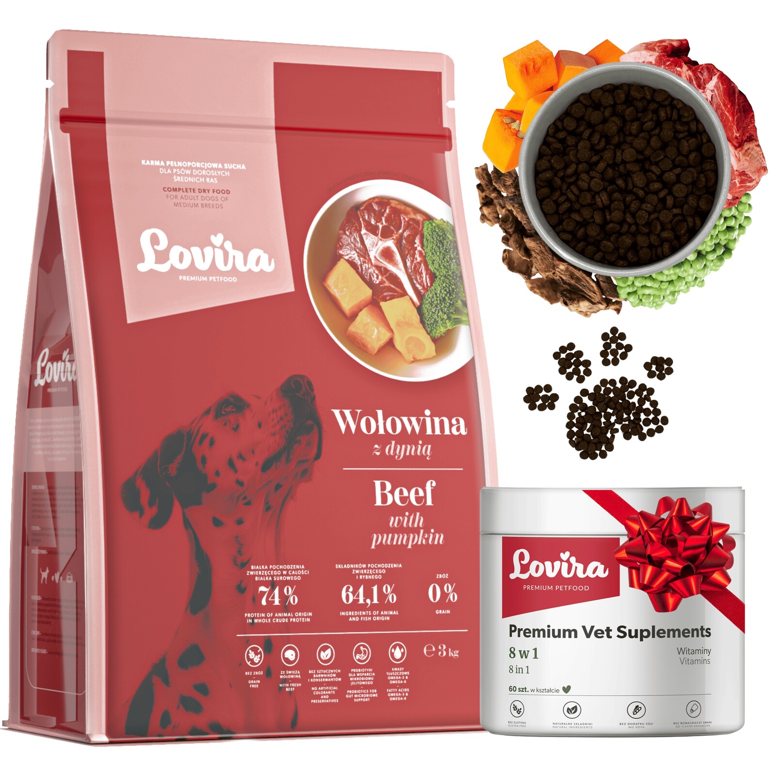 Krmivo Suché Hovězí Maso+bonus Doplňky Pro Psa 8v1 komplex Vitamínů 60 ks