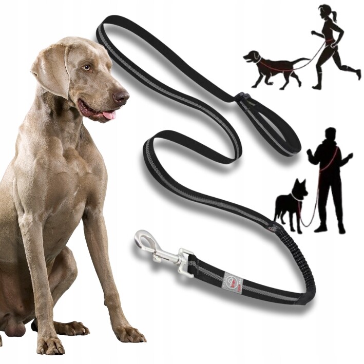Vodítko pro psa s tlumičem Adventure na běhání, černé, 1,8 cm-L