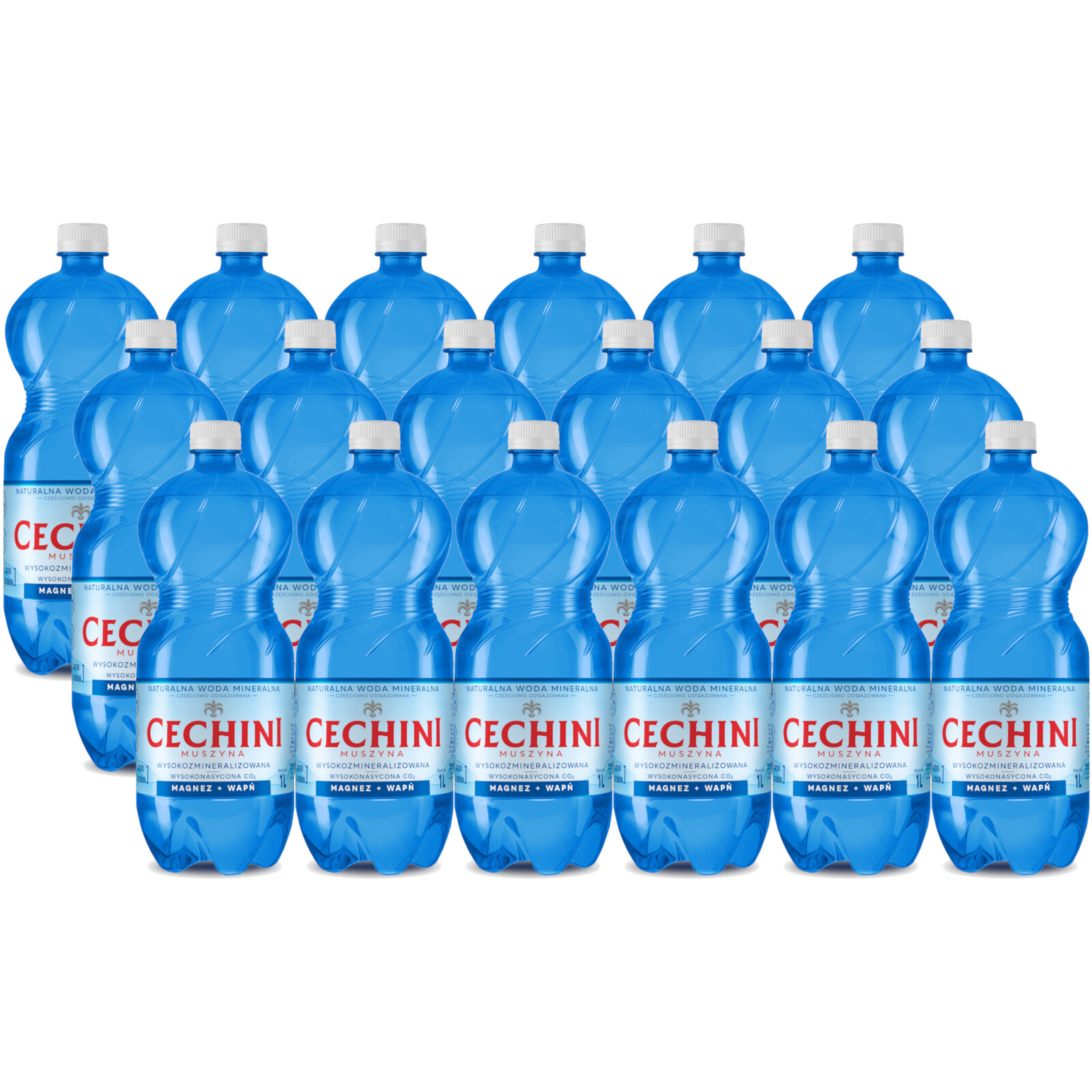 18 x vysoce nasycená voda Cechini Muszyna vysoce mineralizovaná 1 l