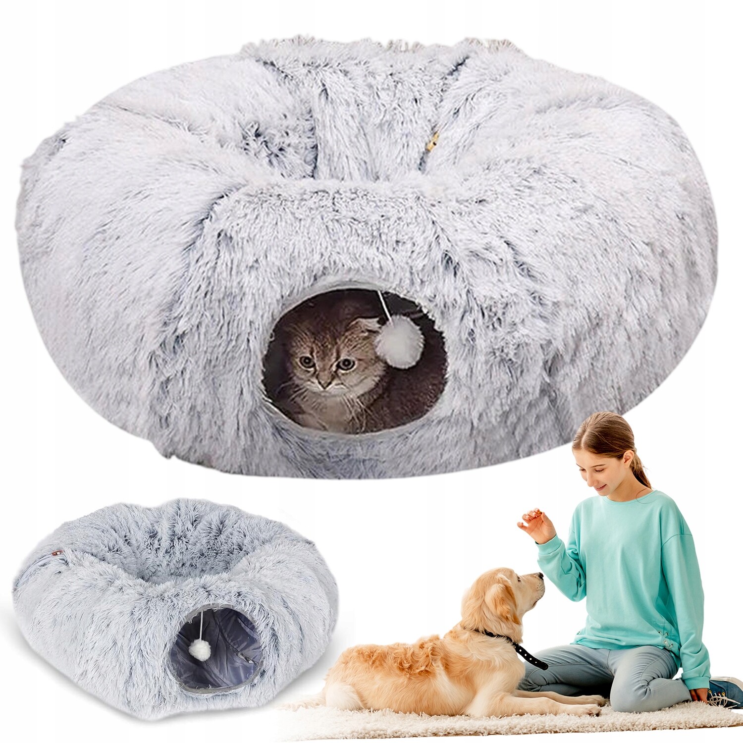 Pelíšek Pro Psa Kočku Plyšové Kulaté Šedé Polštář Matrace