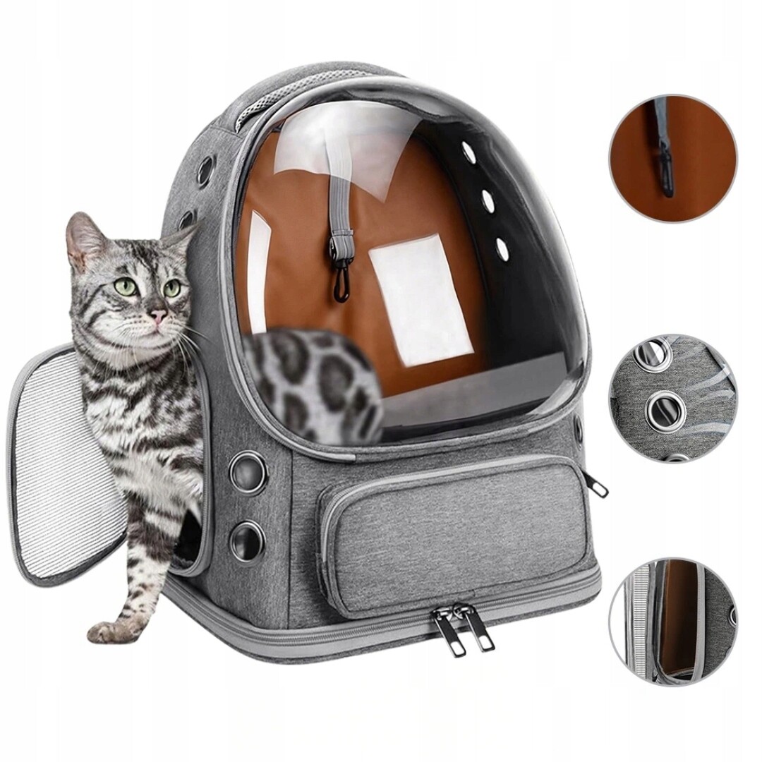 Přepravka Pro Kočky Batoh Průhledný Šedý 42 cm×34 cm×27 cm