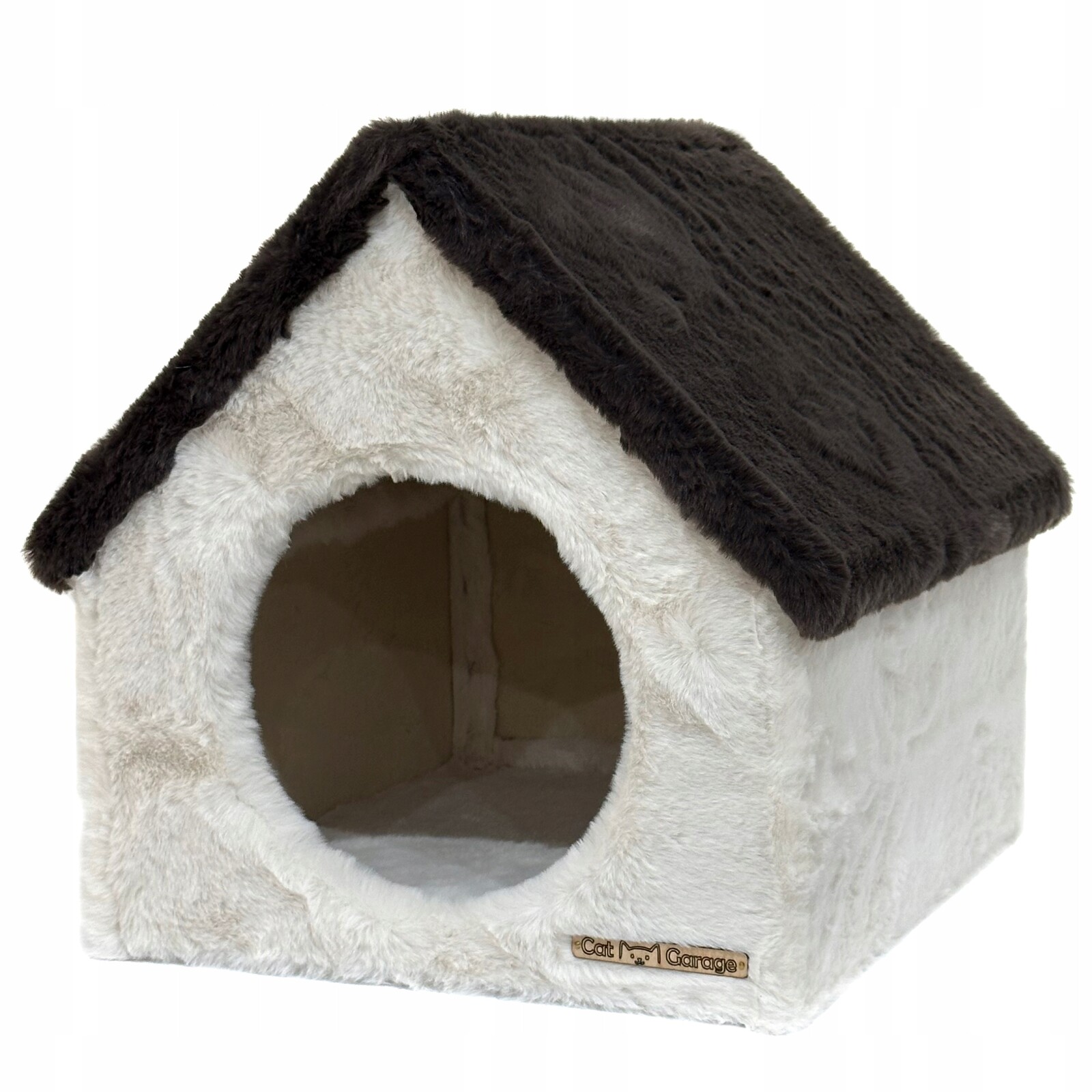 Domeček pro kočky Krémově Hnědý pelíšek Pevný 37x37x37cm Cat Garage