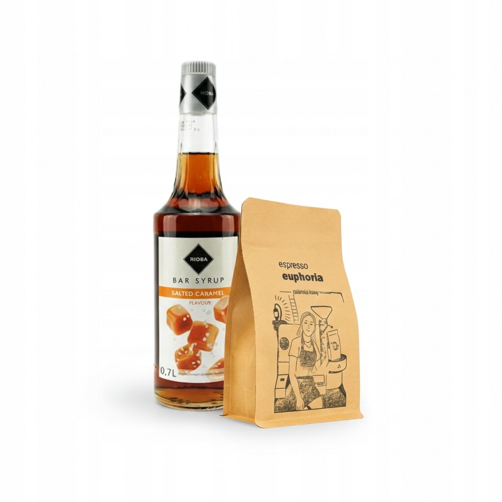 Sirup Rioba Slaný Karamel 700 ml Káva Espresso Euphoria Brazílie Santos 500 g