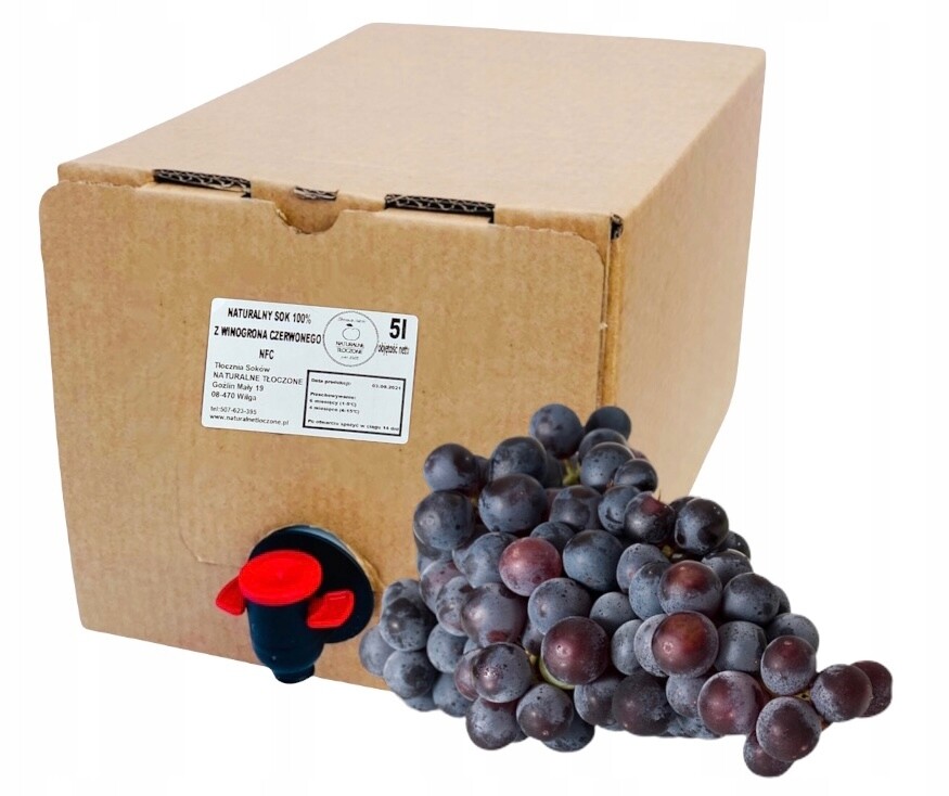 Šťáva z tmavého Hroznové Víno 100% 5 l (V Kartonu) – lisovaná, Nfc, hroznové víno