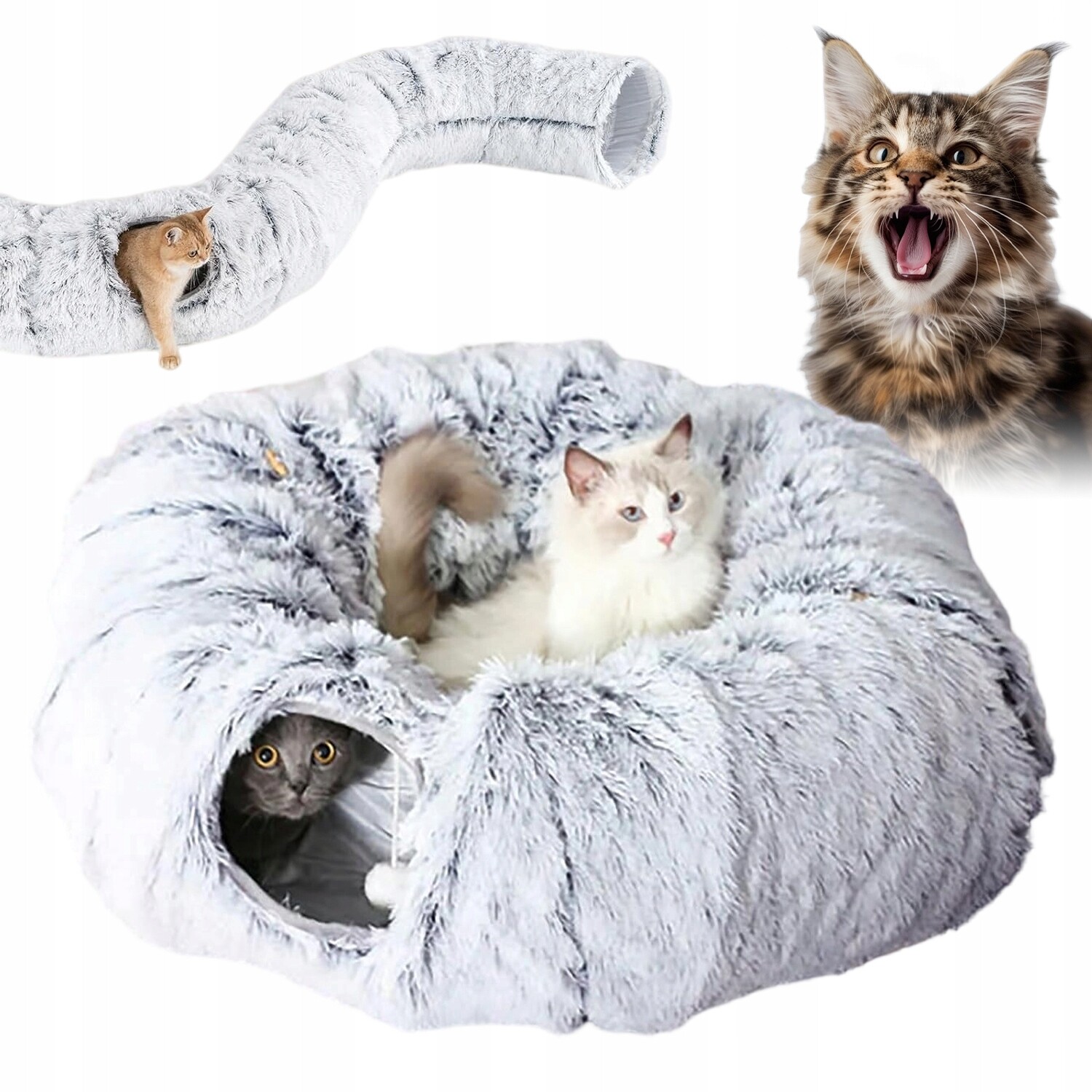 Pelíšek Pro Psa Kočku Plyšové Kulaté Šedé Polštář Matrace 85*26 cm