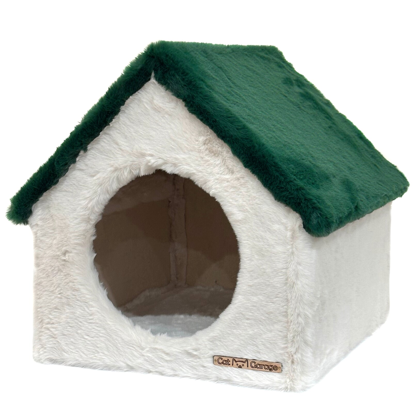 Domeček pro kočky Krémově Zelený pelíšek Pevný 37x37x37cm Cat Garage