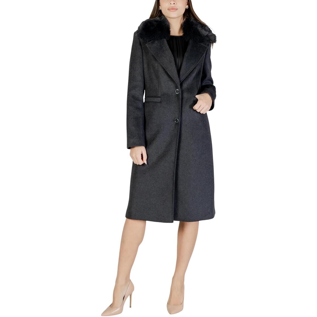 Guess  KAROLE FUR COLLAR COAT W5BL19 W2642  Šedá