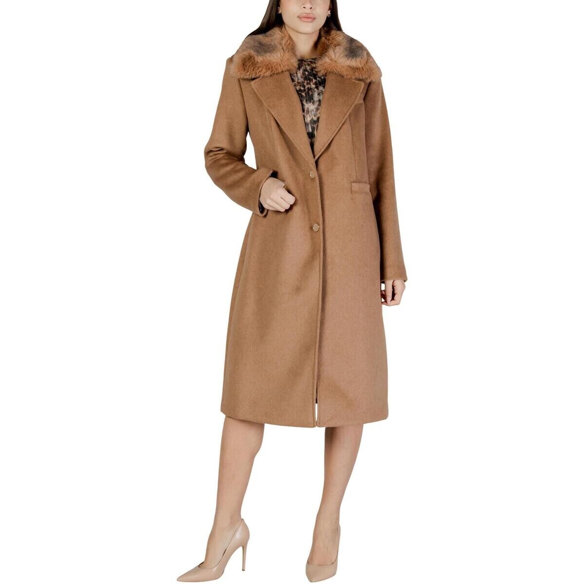 Guess  KAROLE FUR COLLAR COAT W5BL19 W2642  Béžová