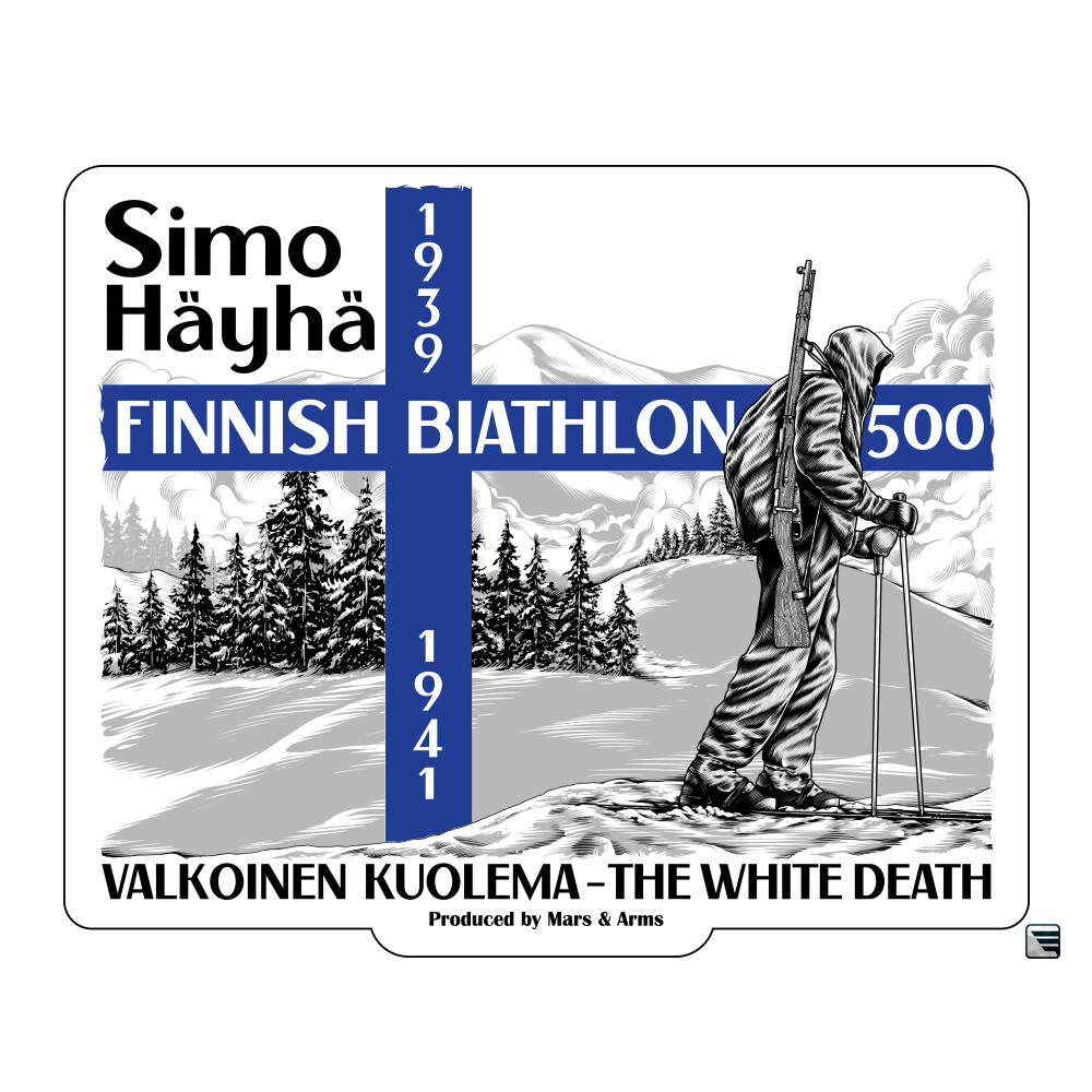 Samolepka Simo Häyhä Bílá smrt - bílá-šedá
