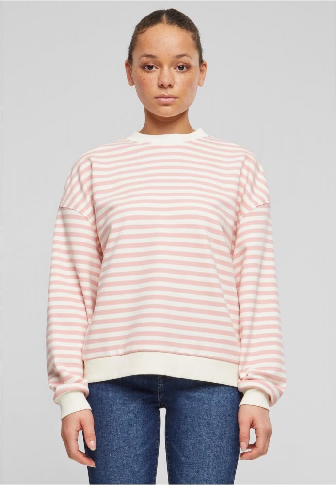 Ladies Oversized Striped Crewneck - lemonadepink/whitesand M