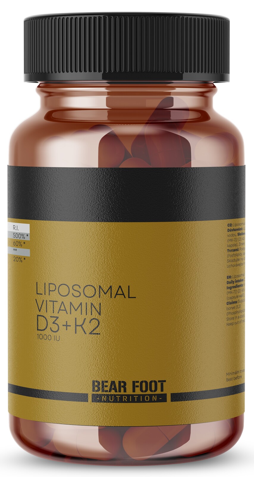 Bear Foot Liposomal Vitamin D3 + K2 60 kapslí, liposomální vitamín D3 a K2 menachinon-7 MK-7