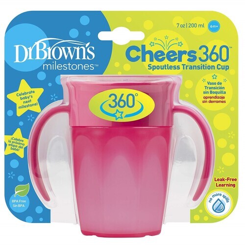 DR.BROWNS Hrnek Cheers360 růžový 200ml 6m+