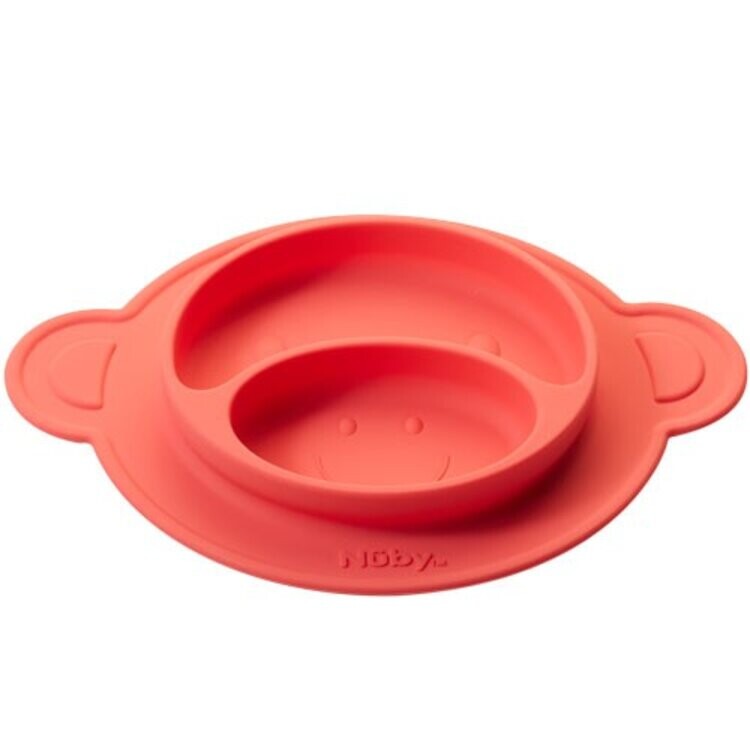 NUBY Talíř s přísavkou - Opice 9 m+, červený