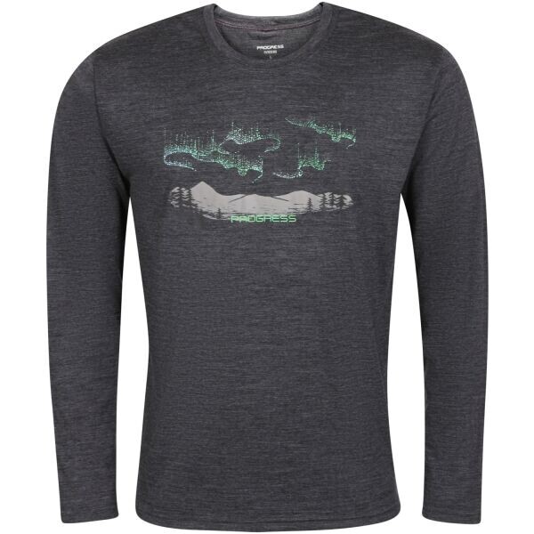 PROGRESS LOKI AURORA Pánské merino triko s dlouhým rukávem, tmavě šedá, velikost