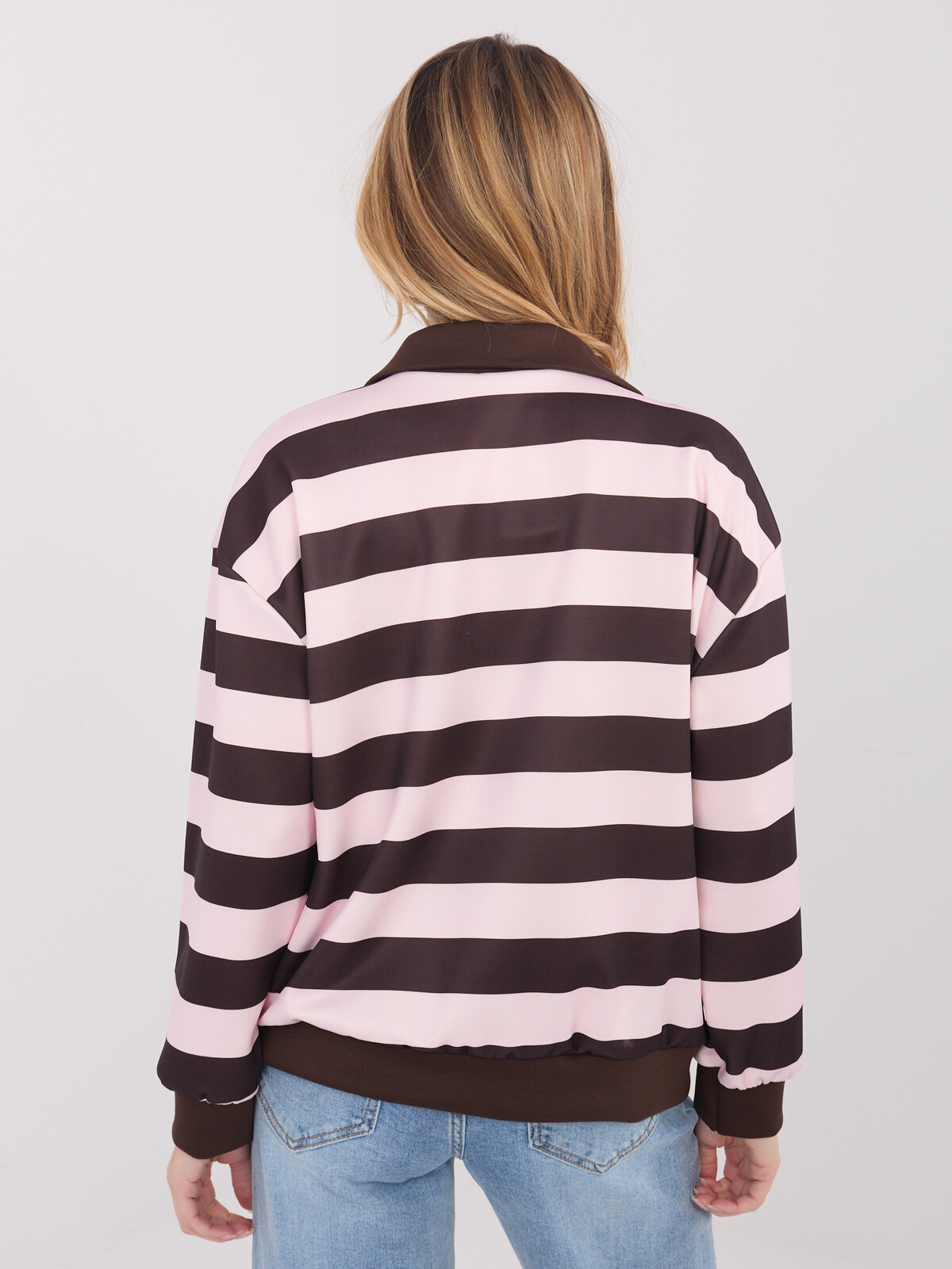 Růžovo-hnědá pruhovaná mikina