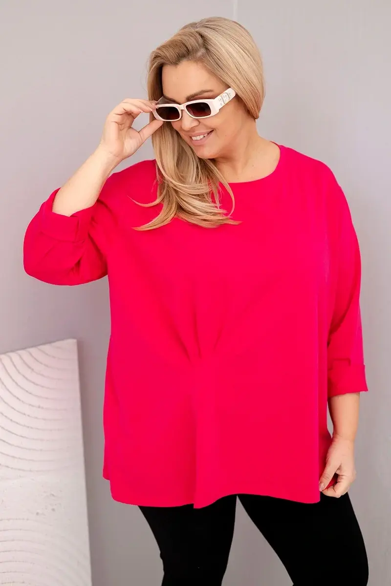 Kesi Włoski Dámská blůza plus size s bavlnou a dlouhým rukávem a nařasením fuchsie