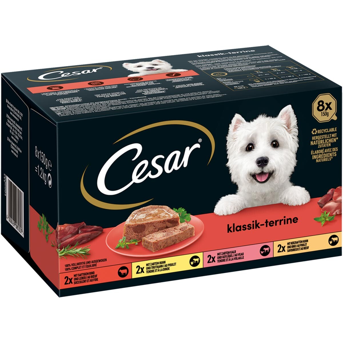 CESAR klasická paštika Terrine, 4 druhy 64 × 150 g