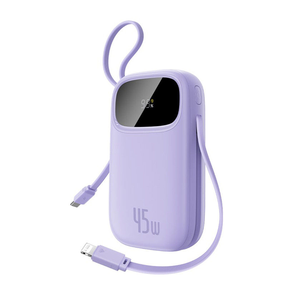 Baseus – powerbanka EnerFill FC31 Qpow 3 (E0028C02) – USB-C/Lightning kabely, 10000mAh, 45W, digitální displej – Nebula Purple