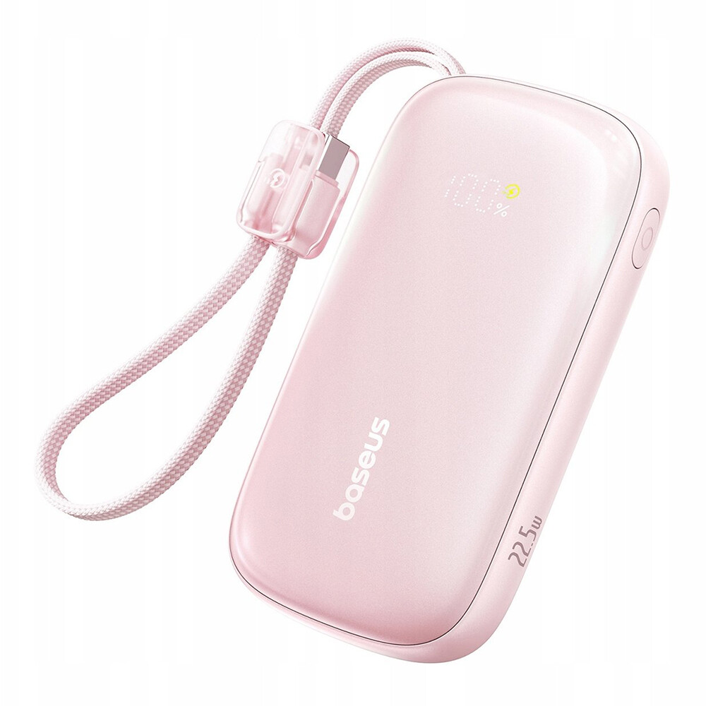 Baseus – powerbanka EnerFill FC21 Qpow 3 Ultra (E0027L02) – s odpojitelným kabelem, 10000mAh, 22.5W, USB, USB-C – Nebula Pink