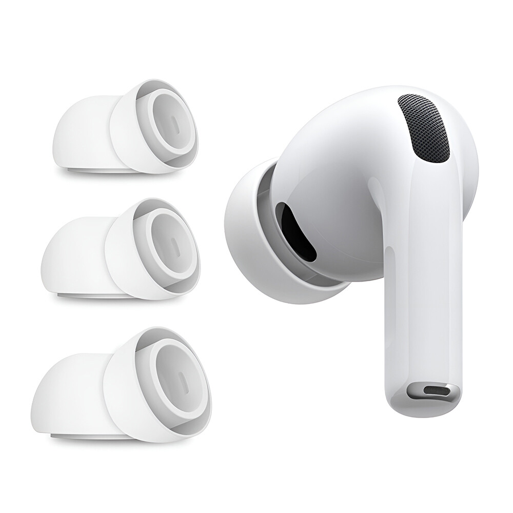 Techsuit – (balení 3 ks) náhradní špunty AirVibe (ET2) – pro Apple AirPods Pro 3, prémiový silikon XS, S, L velikosti – bílé