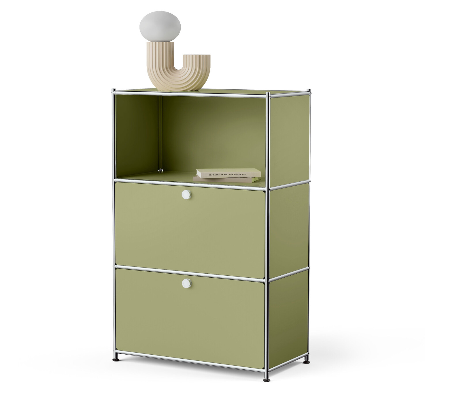 Tchibo - Kovová komoda »Cn3« se 2 přemístitelnými výklopnými dvířky - barva: zelená
