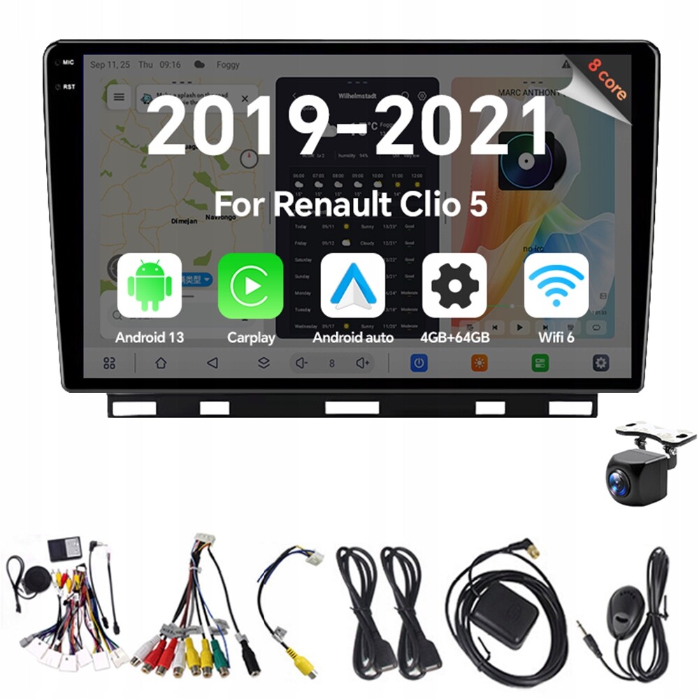 2Din Android 13 autorádio pro Renault Clio 5 2019-2021 Carplay Rds 4G 64G