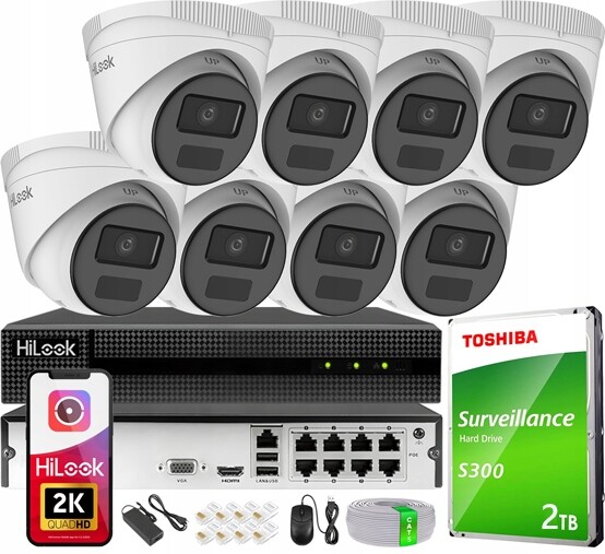 Ip monitorování Komplet 8 kamer 4Mpx Ir 30m Rekordér 8CH Disk 2TB