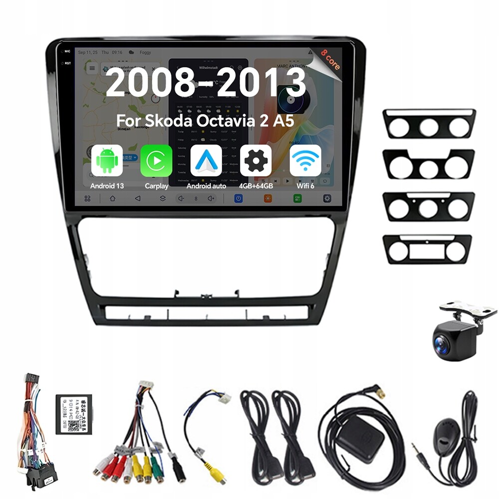 2Din Android 13 autorádio pro Škoda Octavia 2 A5 2008-2013 Carplay 4G 64G