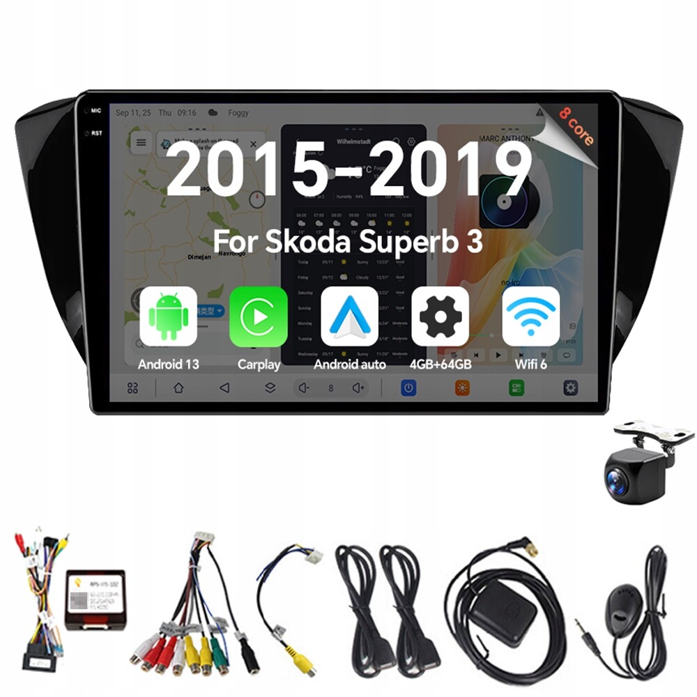 2Din Android 13 autorádio pro Škoda Superb 3 2015-2019 4G 64G Carplay Gps
