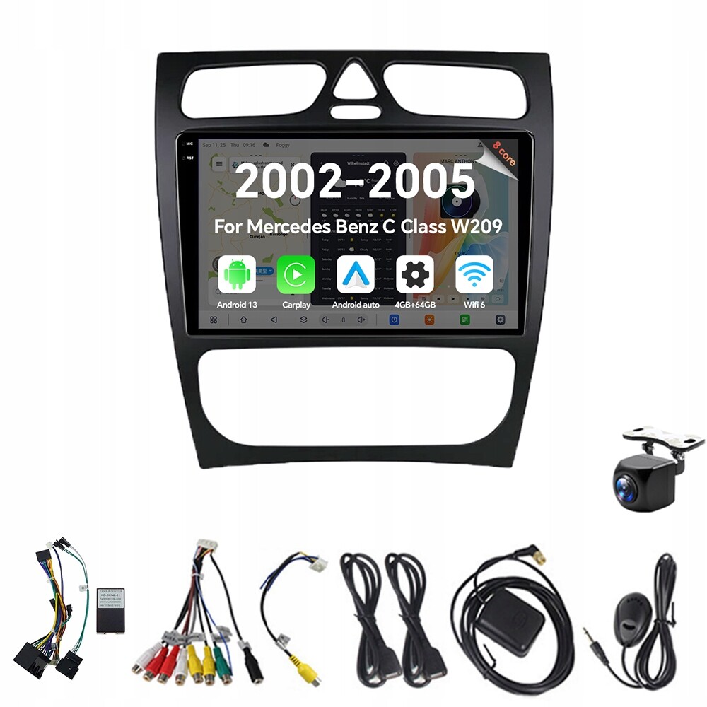 2Din Android 13 autorádio pro Benz třídy C Clk W209 2000-2005 4G 64G