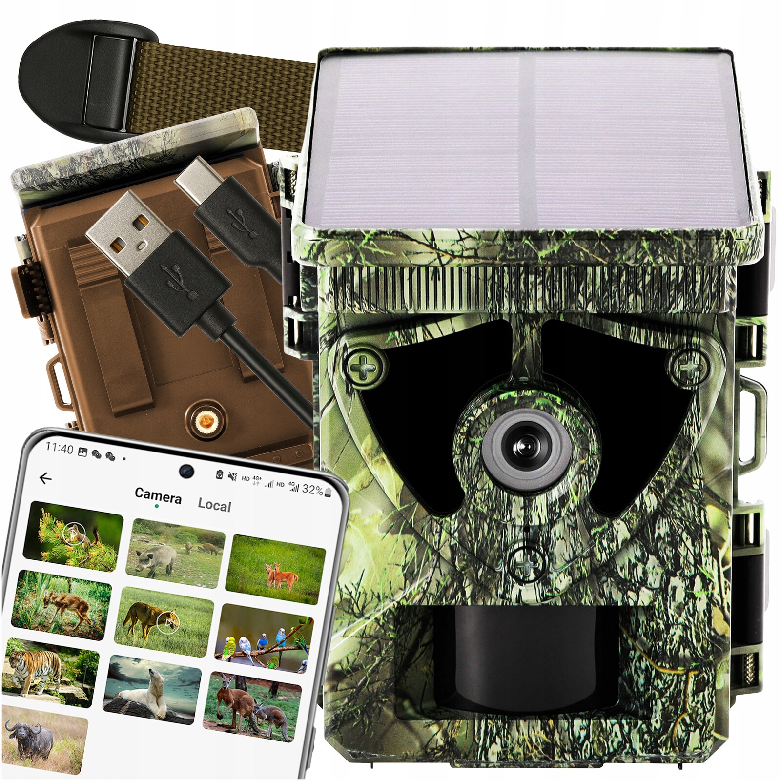 Lesní Lovecká Kamera Fotopast Wifi Bt Solární Panel Solární Usb C
