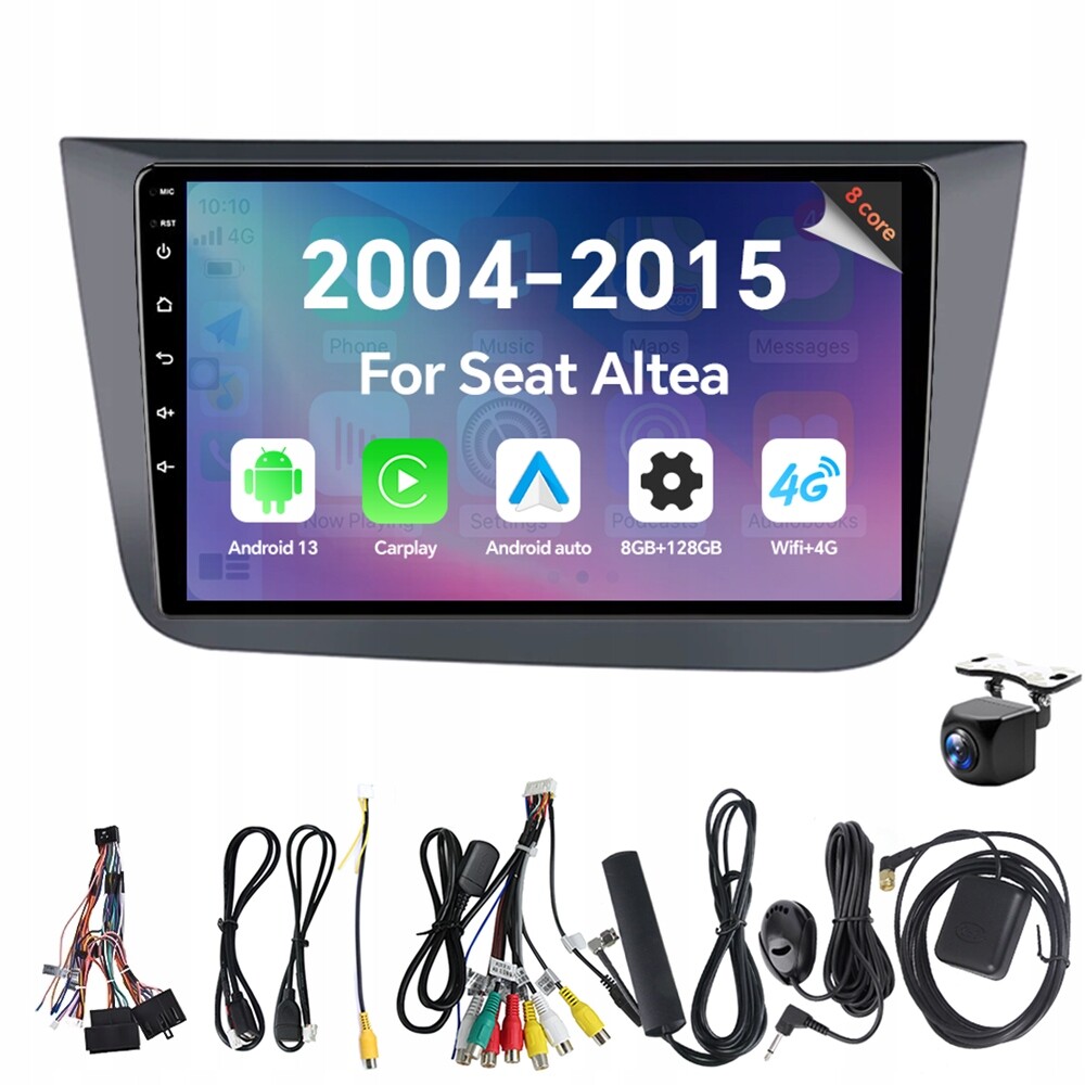Autorádio Eunavi 2Din s Androidem 13 a 2048 MHz pro Seat Altea 2004-2015, Carplay, 4G, Rds