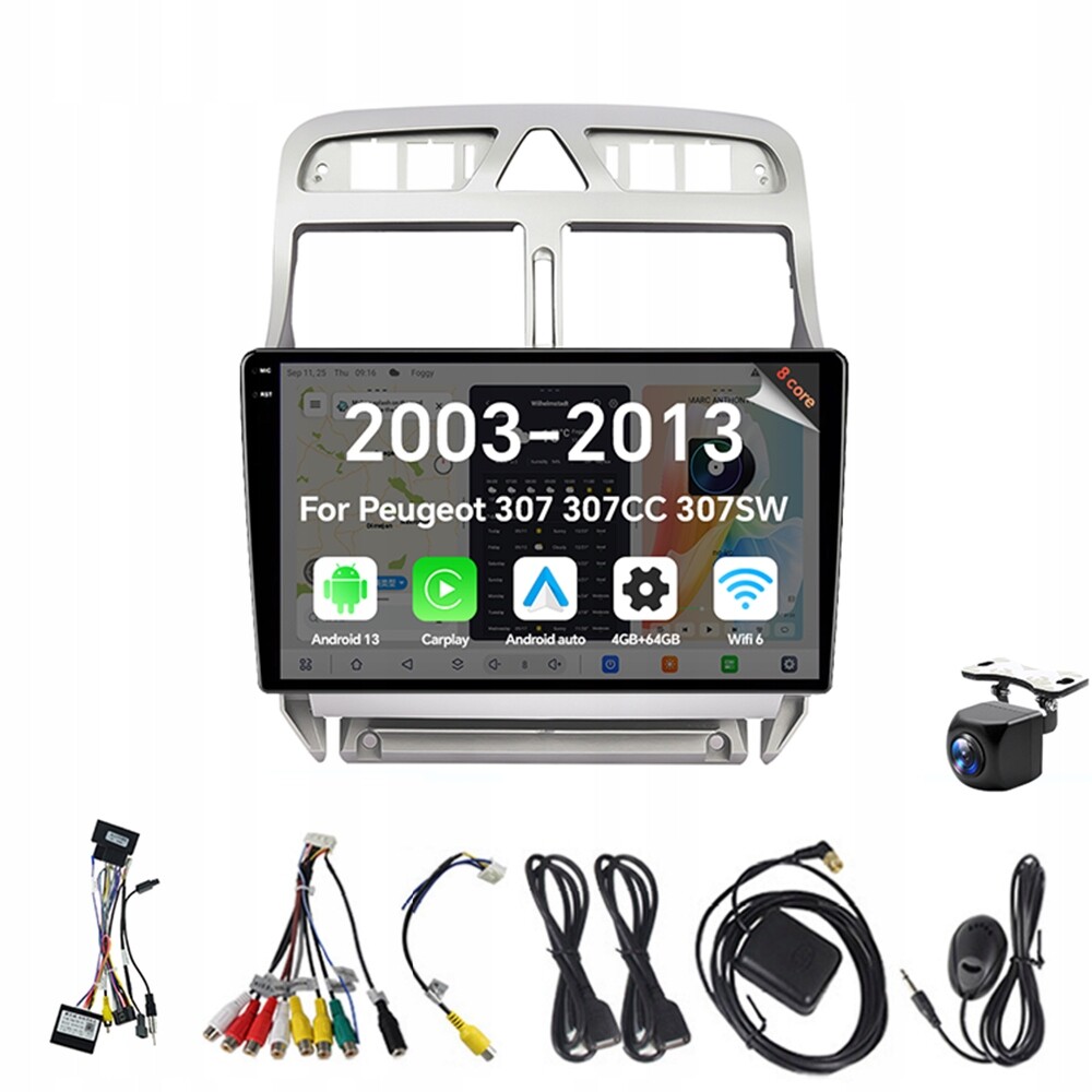 2Din Android 13 autorádio pro Peugeot 307 307CC 307SW 2002-2013 4G 64G
