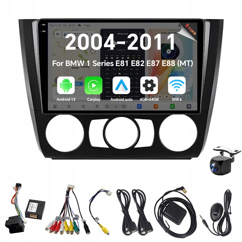 2Din Android 13 autorádio pro Bmw řady 1 E81 E82 E87 E88 Mt 4G 64G Carplay