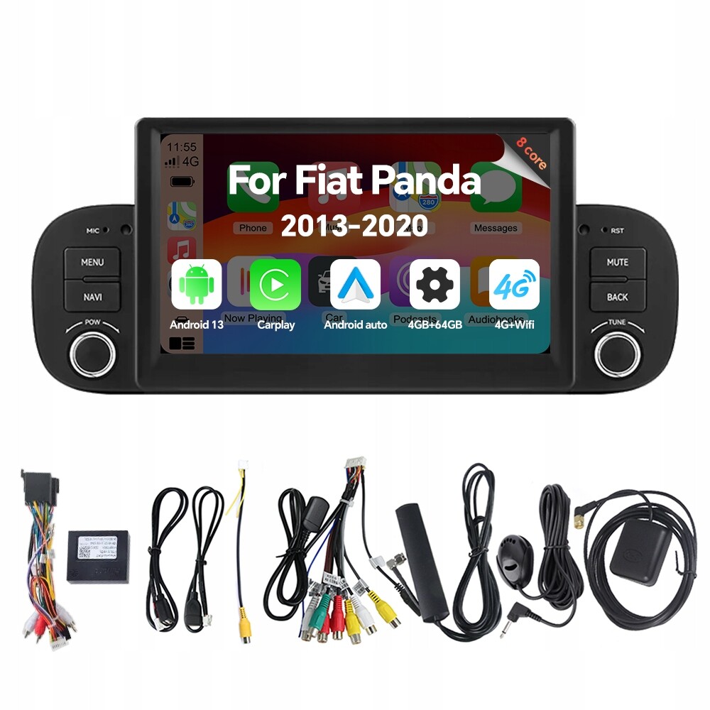 Autorádio Eunavi s Androidem 13 pro Fiat Panda 2013-2020 4G 64G Carplay Rds Bt