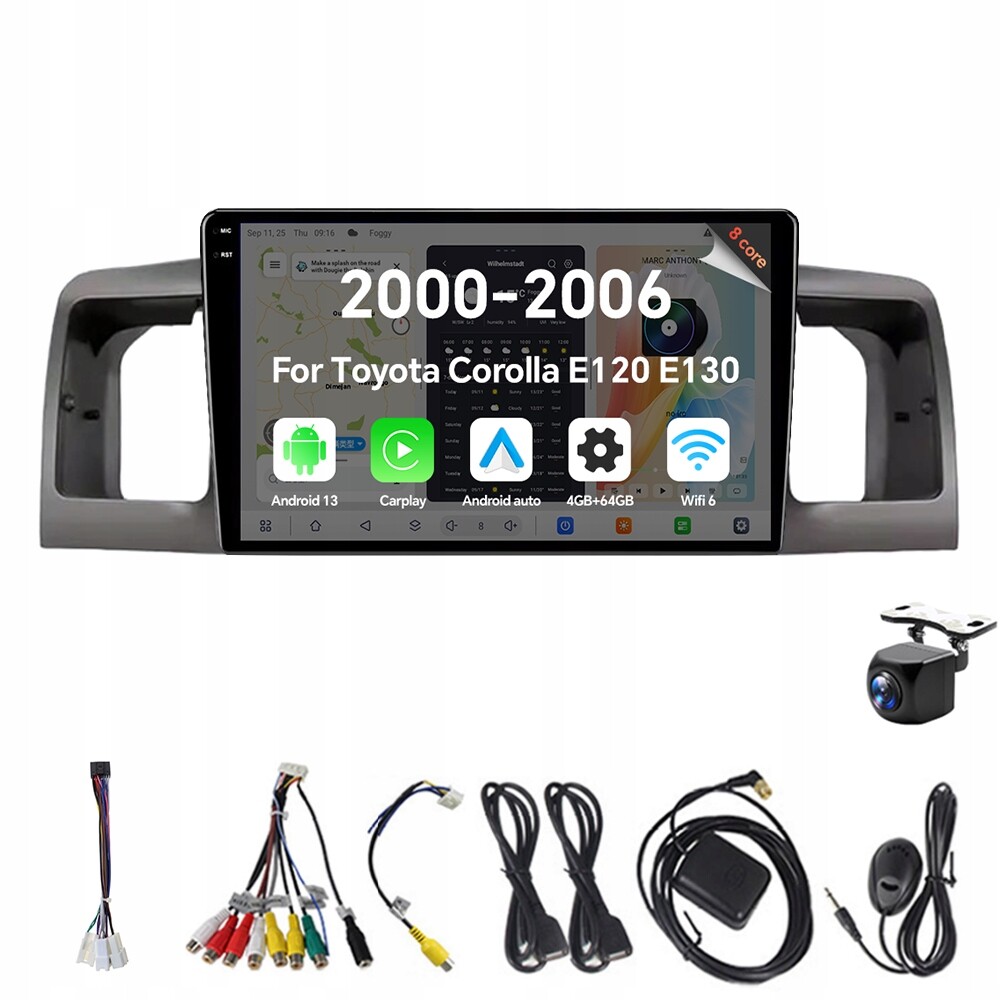 2Din Android 13 autorádio pro Toyota Corolla E120 E130 2000-2006 4G 64G