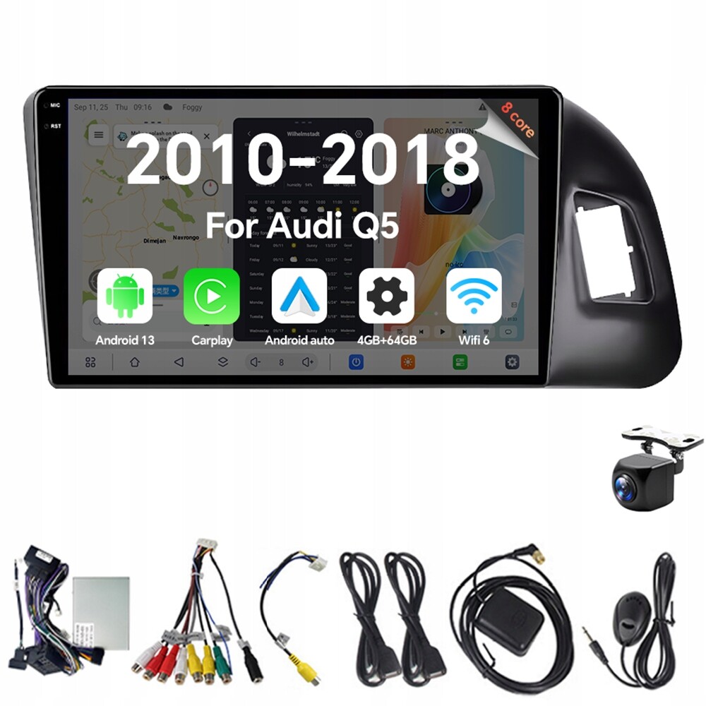 2Din Android 13 autorádio pro Audi Q5 2010-2018 4G 64G Carplay Gps Rds