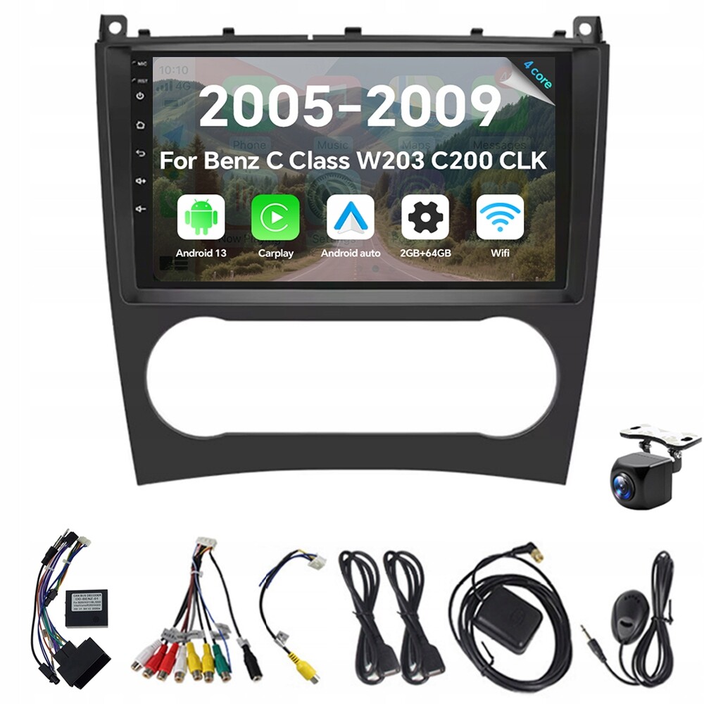 2Din Android 13 autorádio s Gps pro Benz C třídy W203 C200 CLKW209 2005-2009