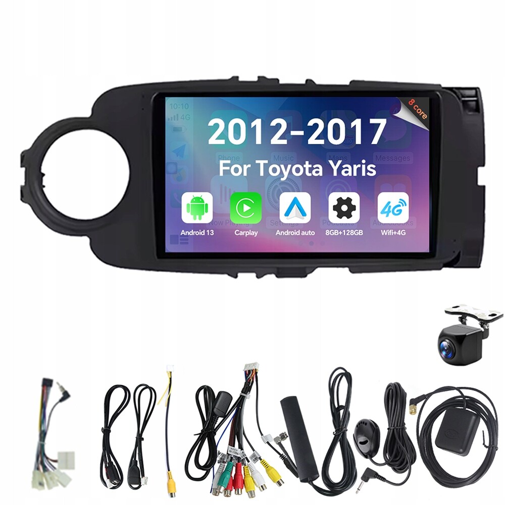 Autorádio Eunavi 2Din s Androidem 13 a 2048 MHz pro Toyota Yaris 2012-2017, Carplay 8G, 128G