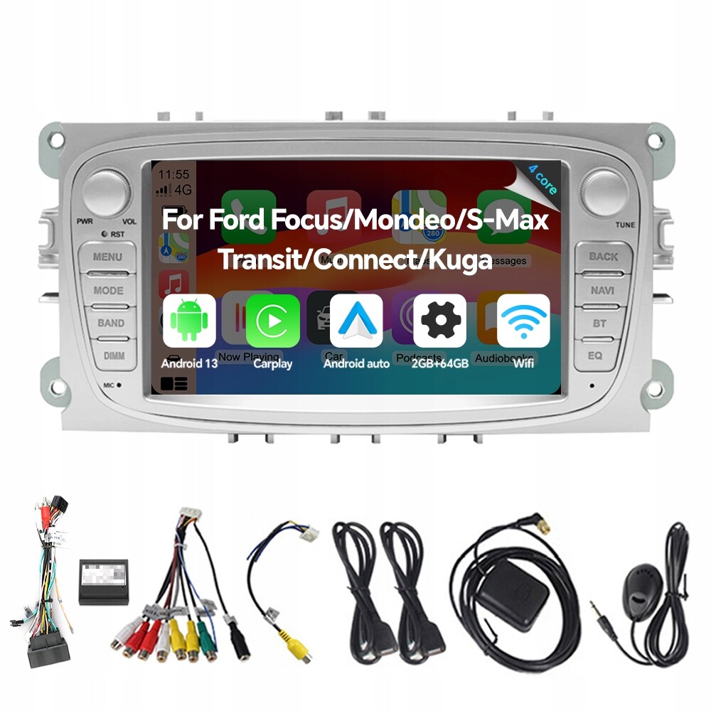 Autorádio Eunavi s Androidem 13 pro Ford Focus 2 2008-2011 S-Max Mondeo Galaxy