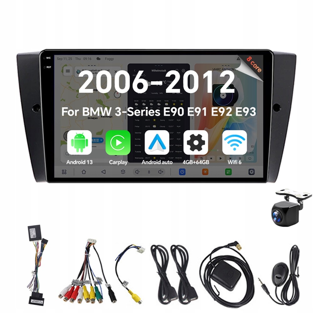 2Din Android 13 autorádio pro Bmw řady 3 E90 E91 E92 E93 2006-2012 Carplay