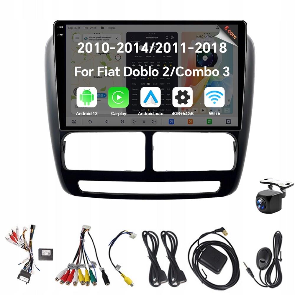 2Din Android 13 autorádio pro Fiat Doblo 2 2010-2014 4G 64G Carplay Gps